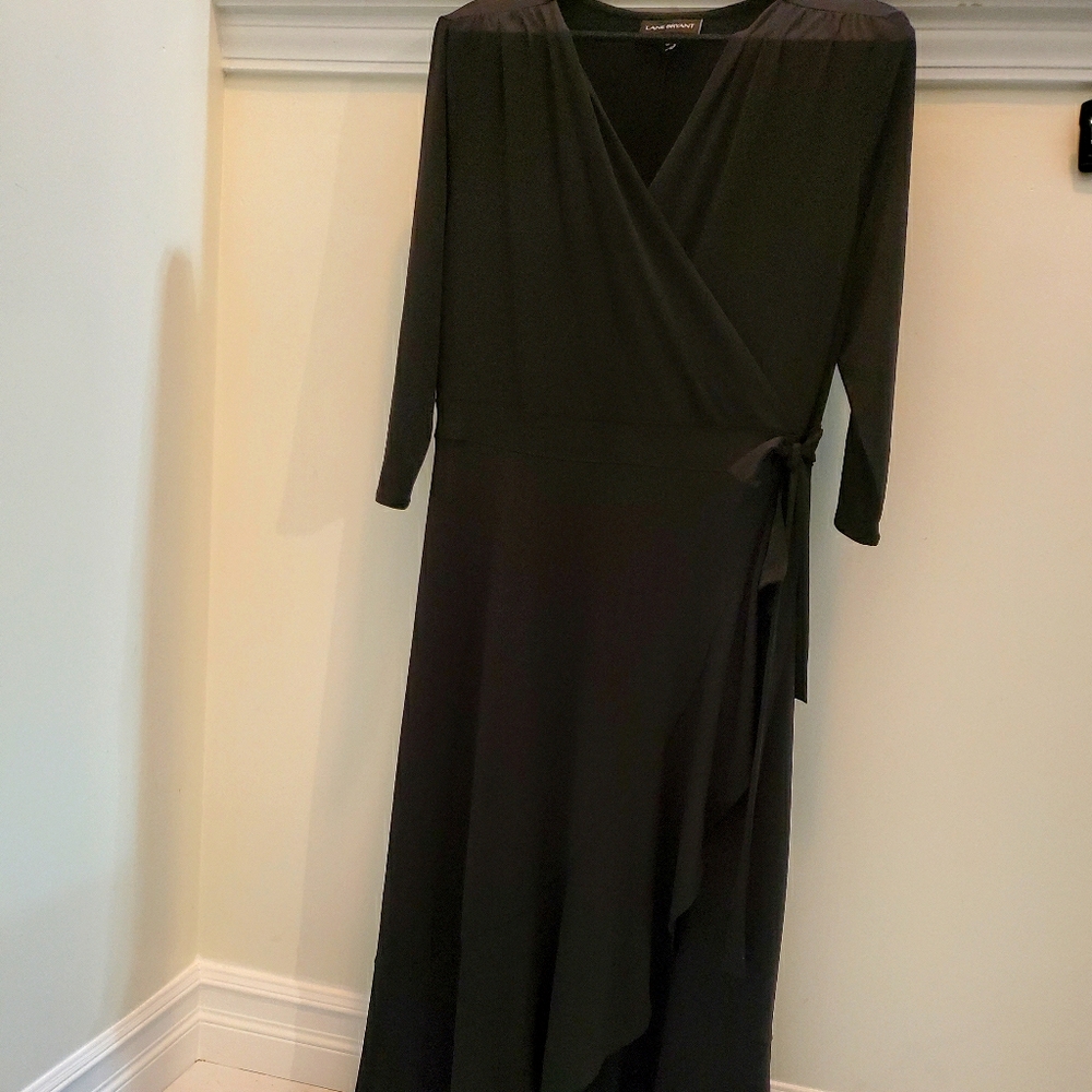 Cute Black faux wrap dress with cascading ruffles